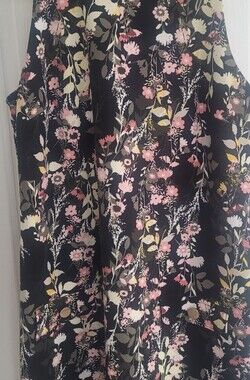 INC International Concepts Black Floral Dress with Pink & Cream Blooms